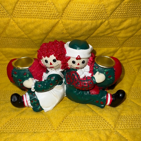 Raggedy Ann & Andy Christmas Candle Holder 1998 Pair - Picture 3 of 7